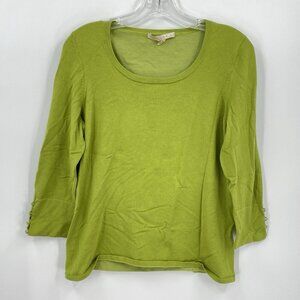 Belford Green Scoop Neck Silk Sweater Button Sleeves Vintage Y2K Womens Large